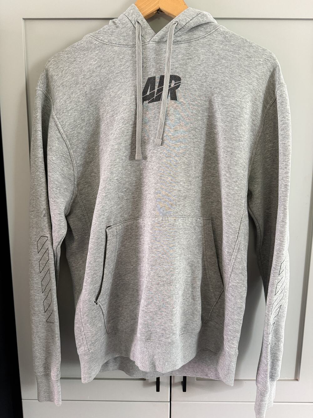 Nike Air grey pullover hoodie with front and back logo graphics